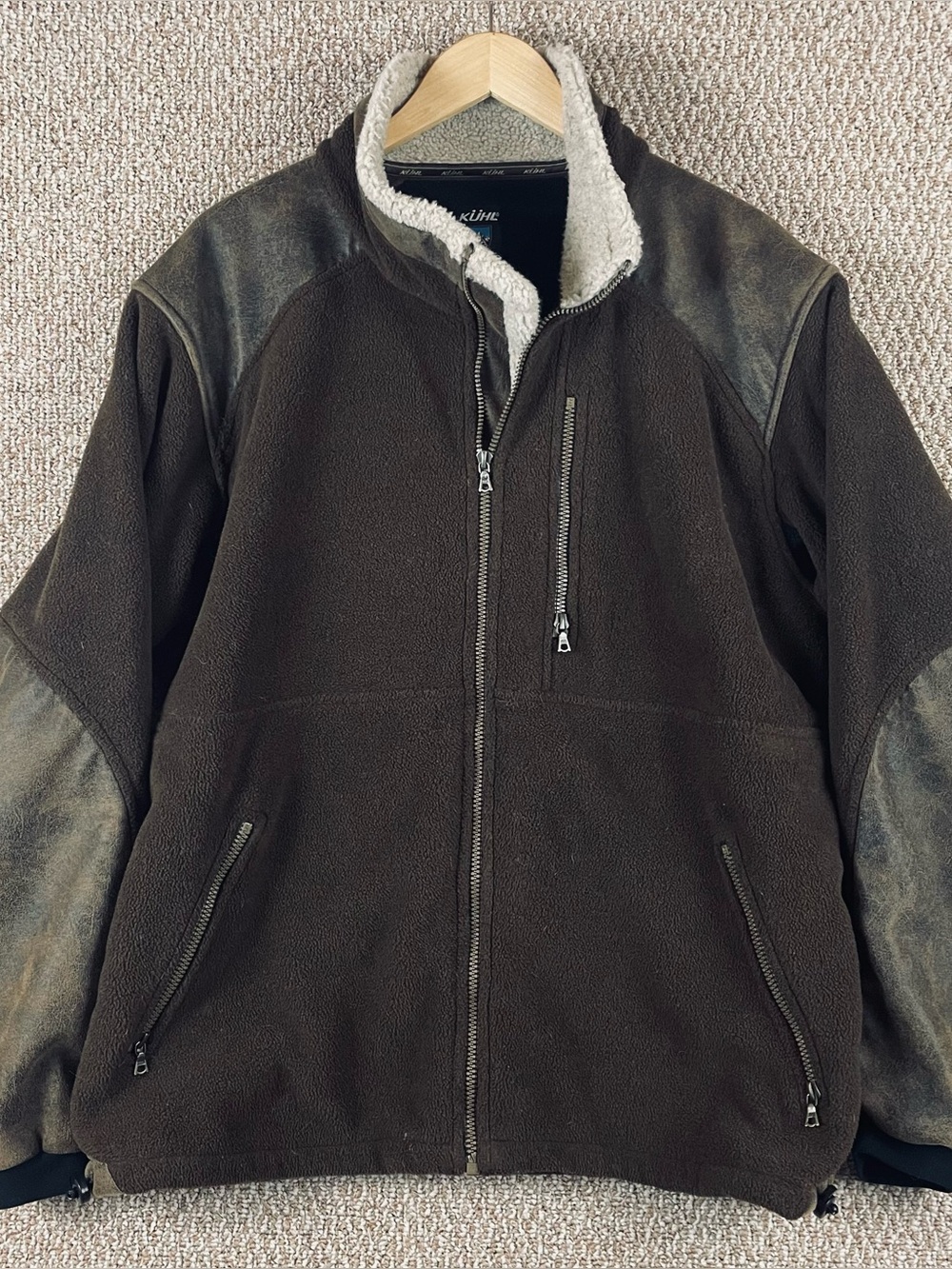 Kuhl Mens Fleece Jacket Large Brown Full Zip Sherpa Collar Alpenwurx
